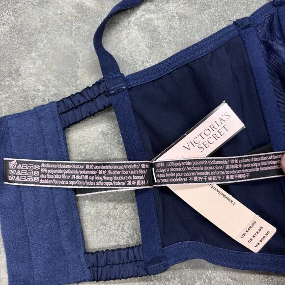 NWT Victorias Secret Dream Angels Unlined Balconet Blue Satin Bra Sz 32B - Picture 10 of 12